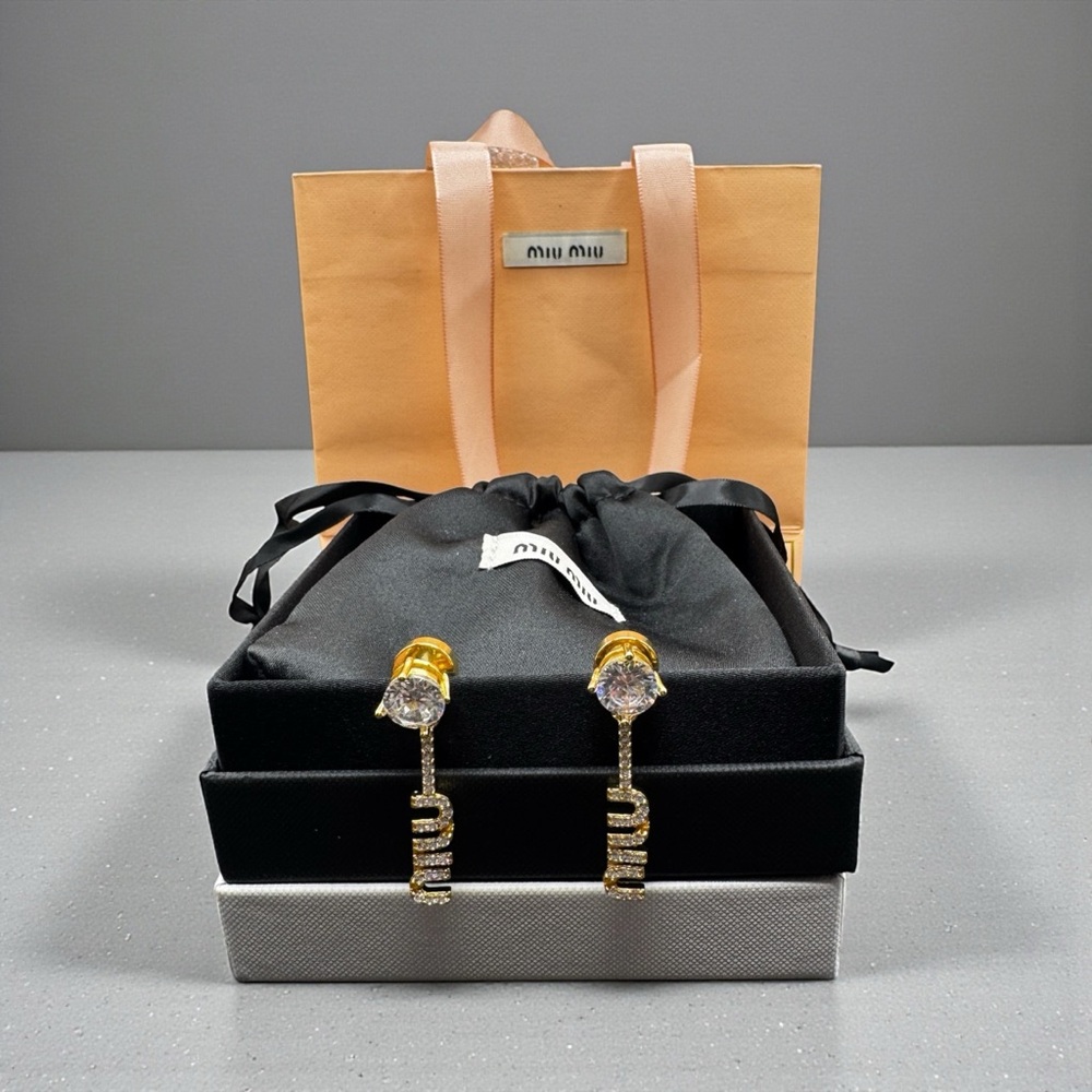 Luxurious Gold Tone MiuMiu  Crystal Earrings
